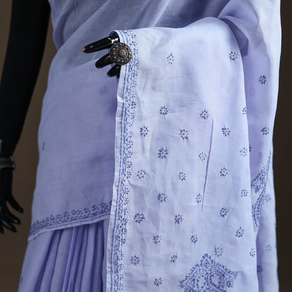 Hand Embroidered Terivoile Cotton Lucknowi Chikankari Saree 01