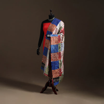 Multicolor - Bengal Hand Embroidery Patchwork Reversible Silk Kantha Dupatta 10