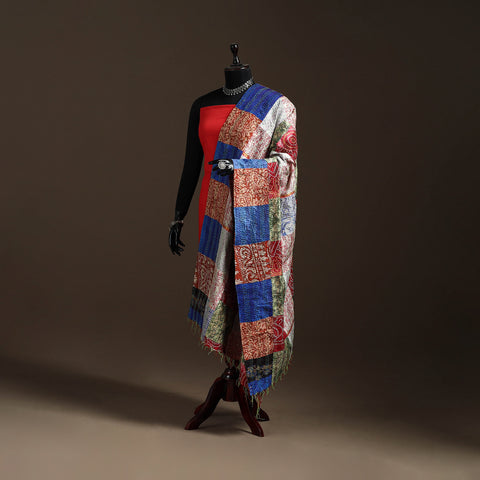 Multicolor - Bengal Hand Embroidery Patchwork Reversible Silk Kantha Dupatta 10