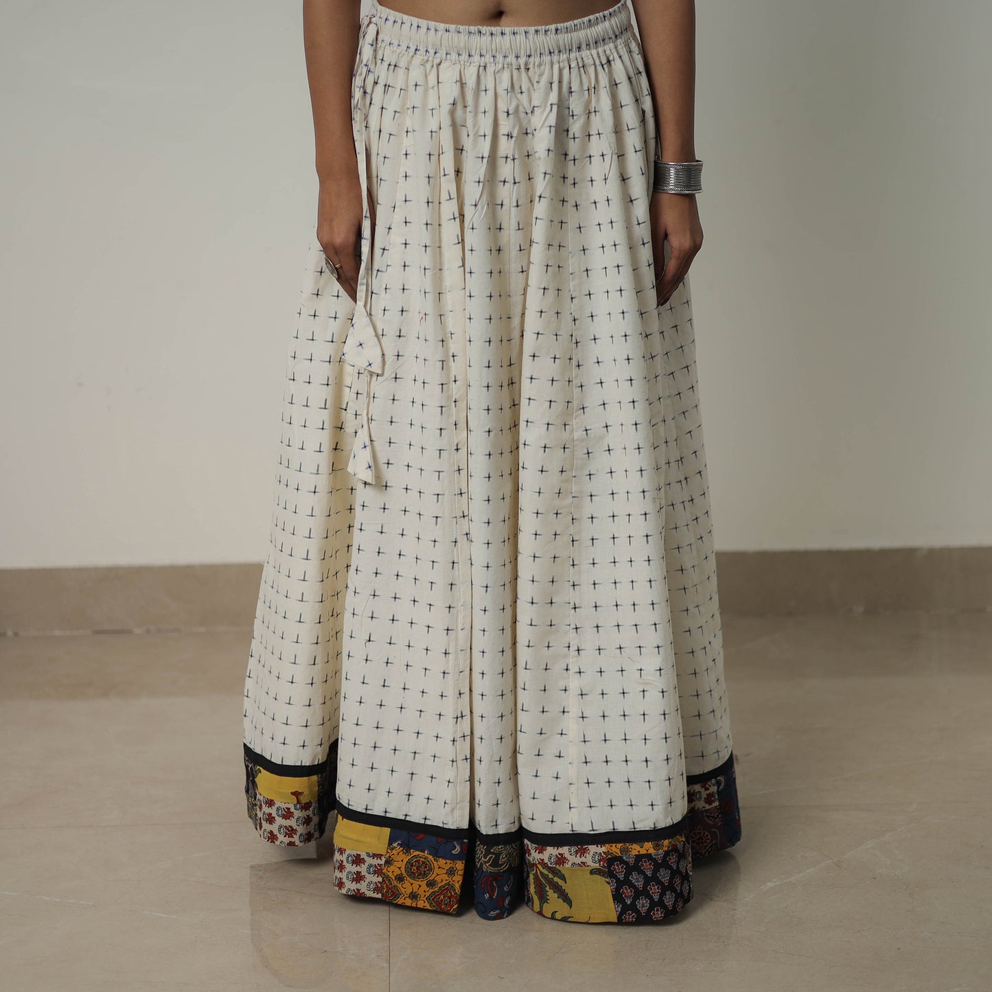 White - 24 Kali Cotton Pochampally Ikat Skirt with Border 35