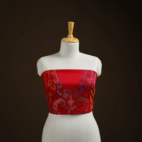 Red - Bengal Kantha Hand Embroidered Cotton Blouse Piece 101