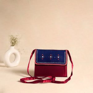 Traditional Kutch Mashru Silk Leather Flap Sling Bag 15