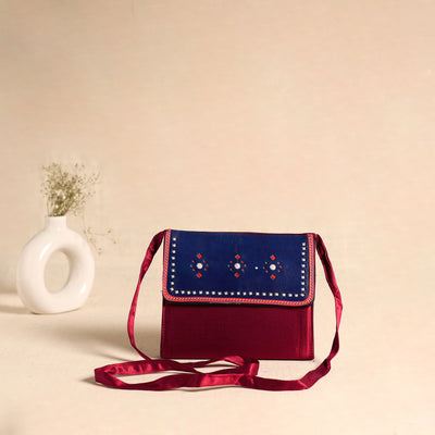 Traditional Kutch Mashru Silk Leather Flap Sling Bag 15