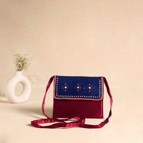 Traditional Kutch Mashru Silk Leather Flap Sling Bag 15
