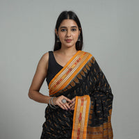 Black - Ikat Weave Handloom Cotton Sambalpuri Saree 06