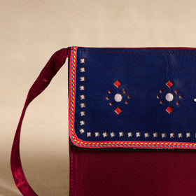 Traditional Kutch Mashru Silk Leather Flap Sling Bag 15