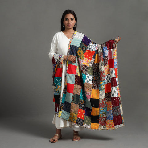 Multicolor - Reversible Block Print Cotton Patchwork Dupatta 03