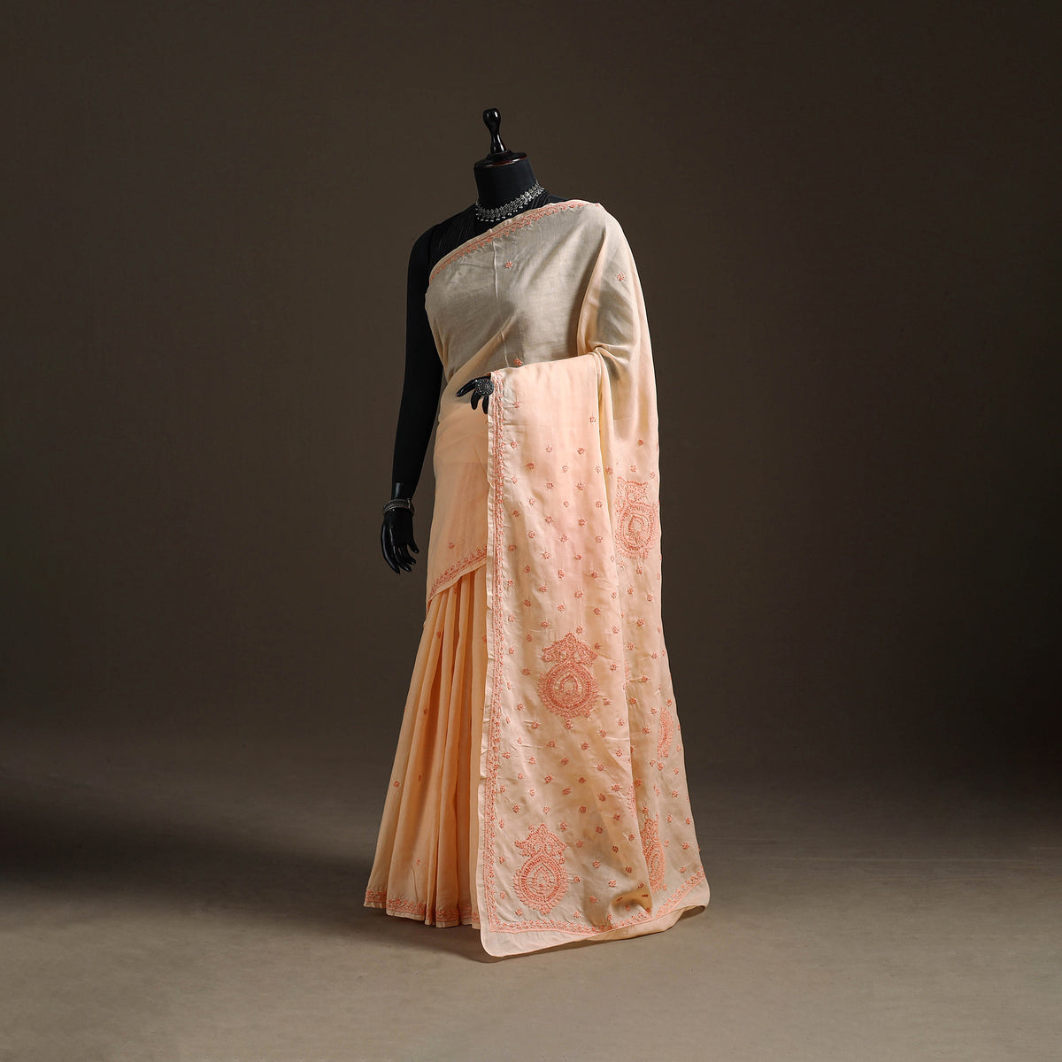 Hand Embroidered Terivoile Cotton Lucknowi Chikankari Saree 02