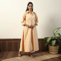 Beige - Jhiri Handloom Cotton A-Line Long Kurta