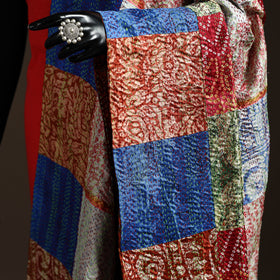 Multicolor - Bengal Hand Embroidery Patchwork Reversible Silk Kantha Dupatta 10