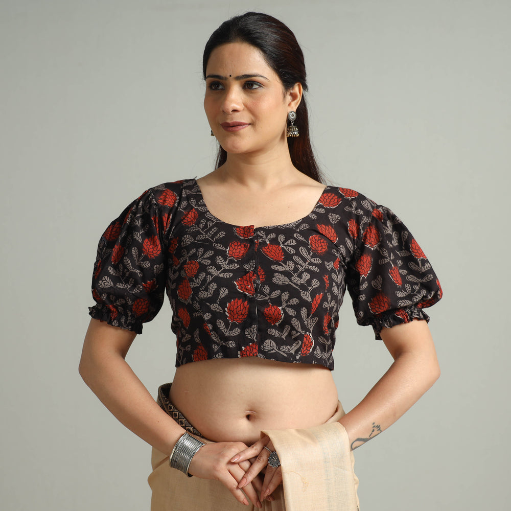 Black - Bagru Block Printed Cotton Stitched Blouse 01