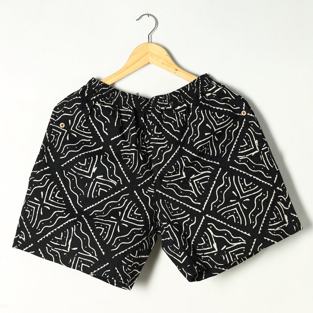 Black - Sanganeri Block Printed Cotton Unisex Boxer/Shorts