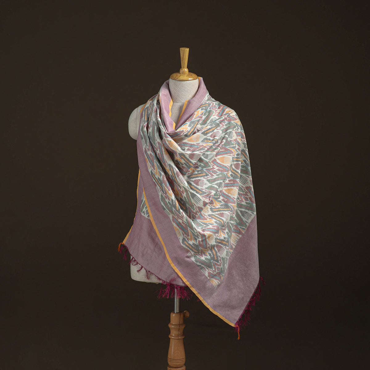 Pochampally Ikat Pure Handwoven Merino Wool x Silk Shawl 03