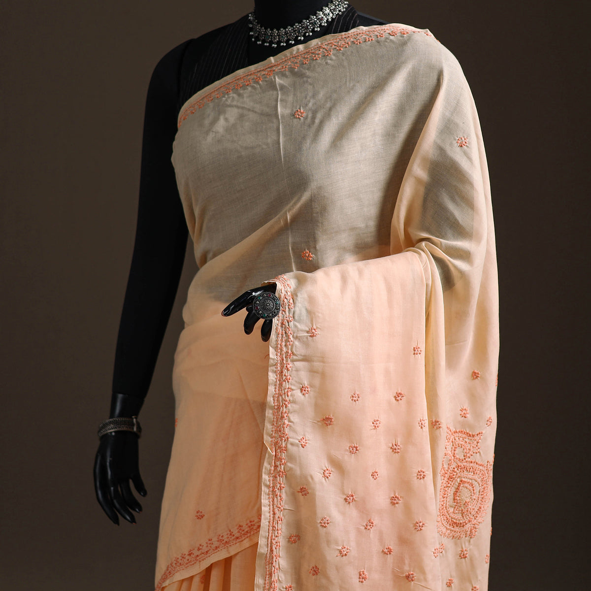 Hand Embroidered Terivoile Cotton Lucknowi Chikankari Saree 02