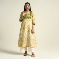 Yellow - Kutch Batik Printed Cotton A-Line Kurta