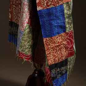 Multicolor - Bengal Hand Embroidery Patchwork Reversible Silk Kantha Dupatta 10