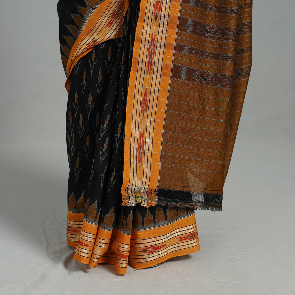 Black - Ikat Weave Handloom Cotton Sambalpuri Saree 06