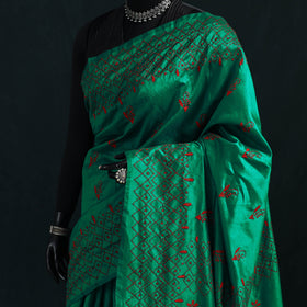 Green - Bengal Hand Embroidery Silk Nakshi Kantha Saree 19
