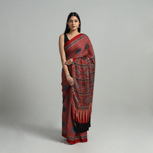 Natural Dyed Hand Block Print Modal Silk Ajrakh Saree 15