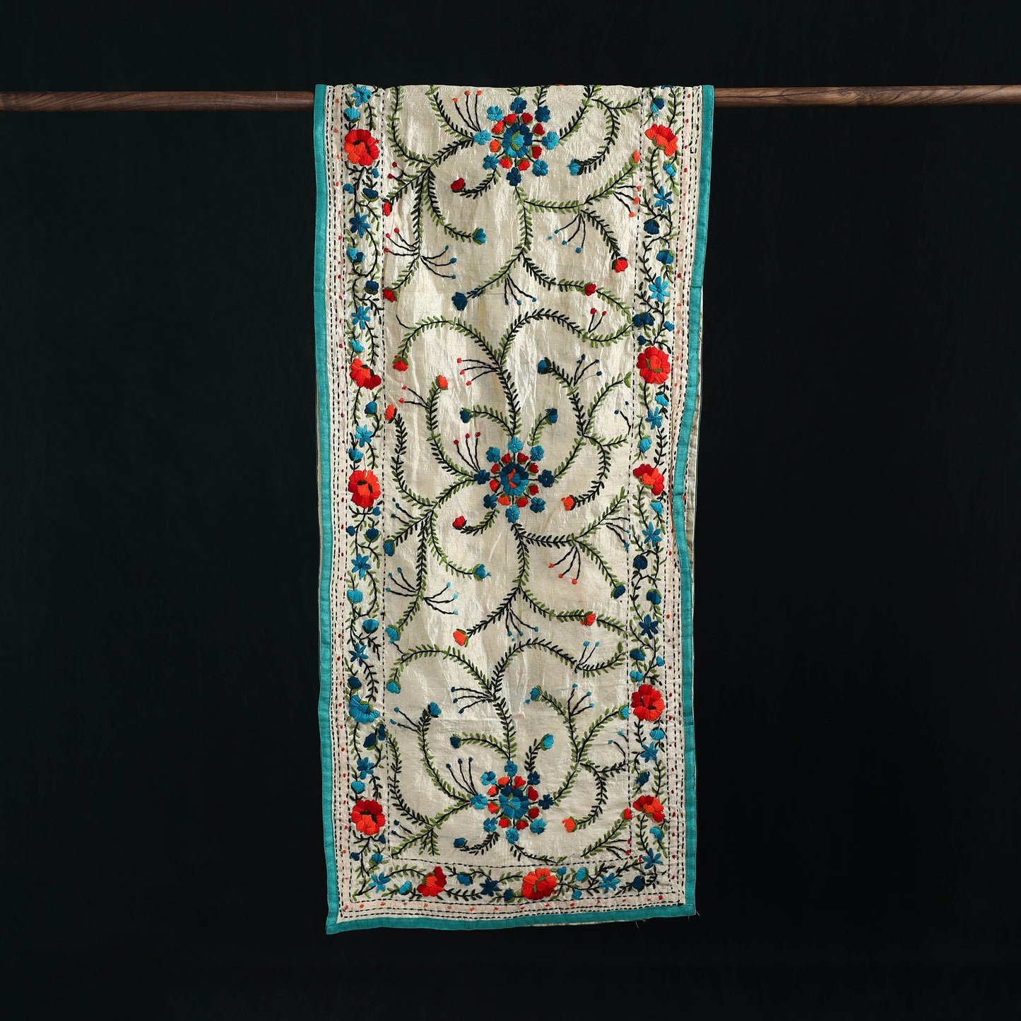 Beige - Ranihati Chanderi Silk Hand Embroidered Stole 130