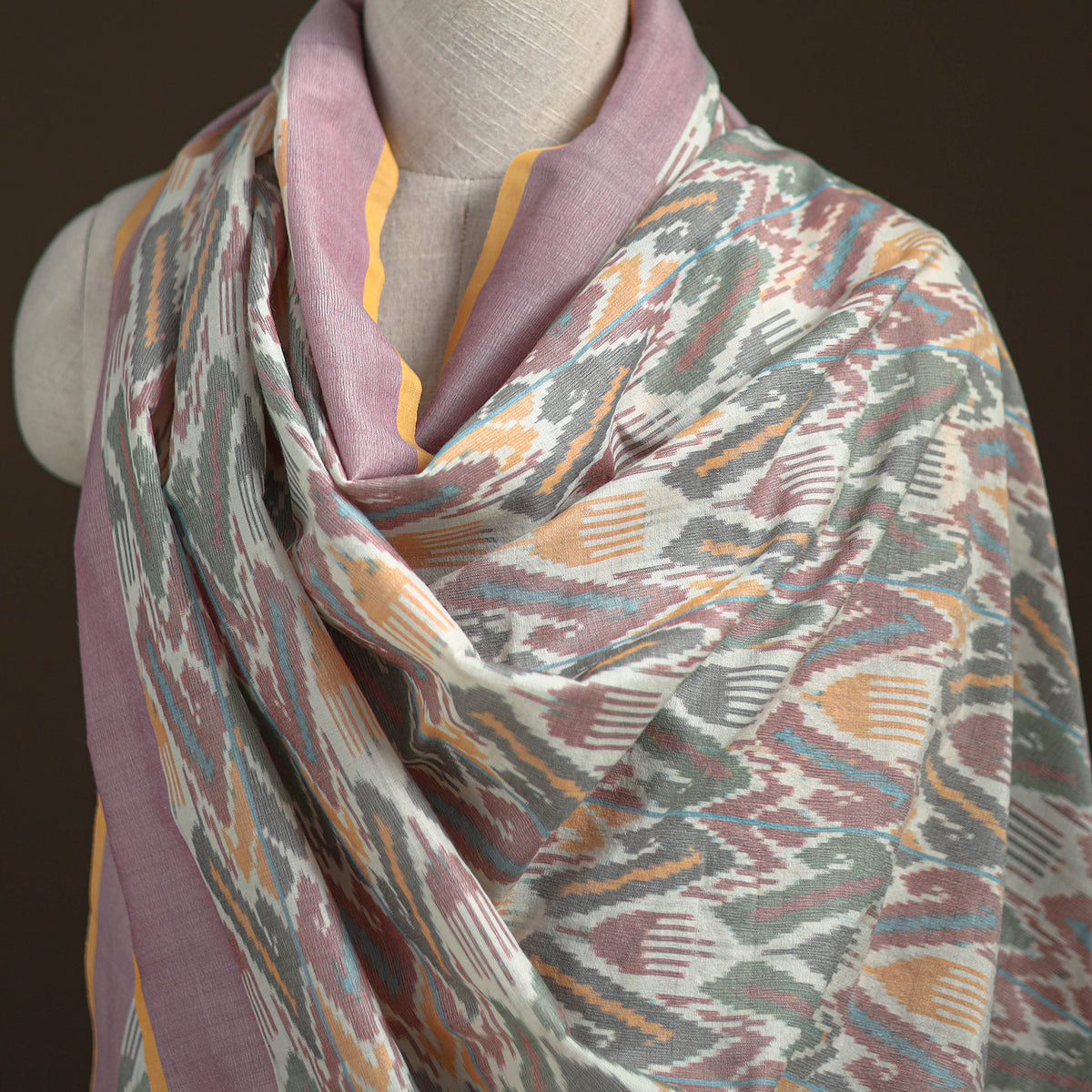 Pochampally Ikat Pure Handwoven Merino Wool x Silk Shawl 03