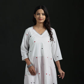 Hand Embroidered Jacquard Cotton A-Line Long Kurta for Women 01