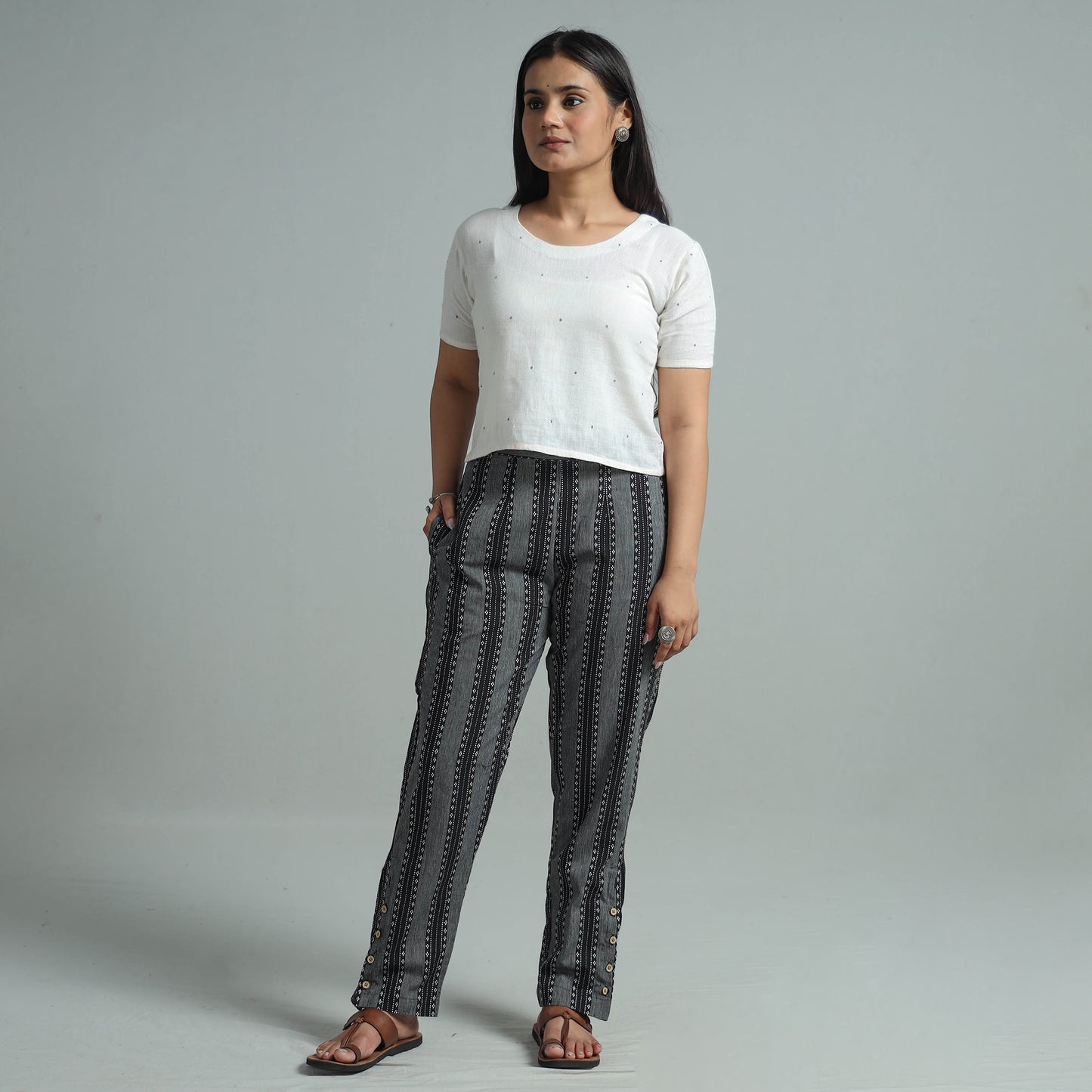 Black - Jacquard Weave Cotton Elasticated Pant 11