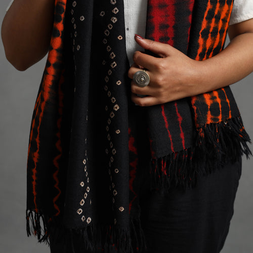 Orange - Kutch Handwoven Bandhani & Shibori Woolen Stole 40