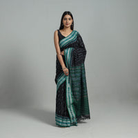 Black - Ikat Weave Handloom Cotton Sambalpuri Saree 07