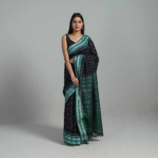 Black - Ikat Weave Handloom Cotton Sambalpuri Saree 07