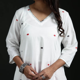 Hand Embroidered Jacquard Cotton A-Line Long Kurta for Women 01