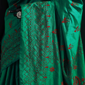 Green - Bengal Hand Embroidery Silk Nakshi Kantha Saree 19