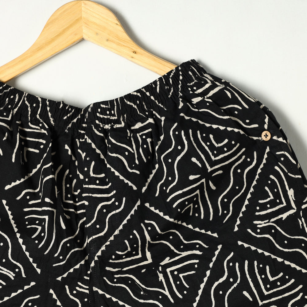 Black - Sanganeri Block Printed Cotton Unisex Boxer/Shorts