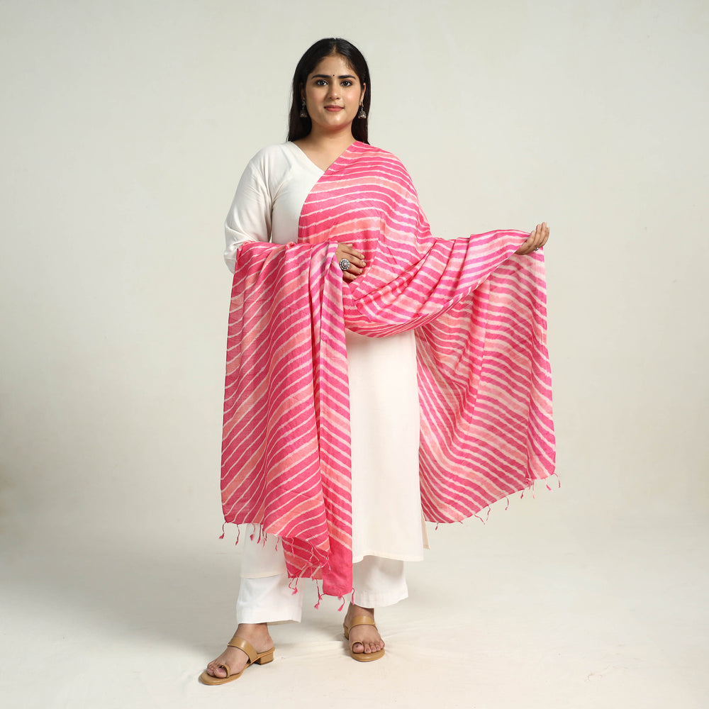 Traditional Tie & Dye Tussar Silk Leheriya Dupatta 14