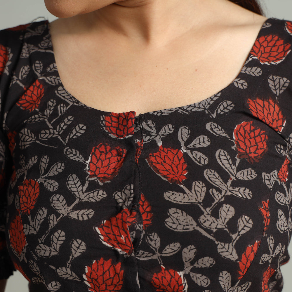 Black - Bagru Block Printed Cotton Stitched Blouse 01