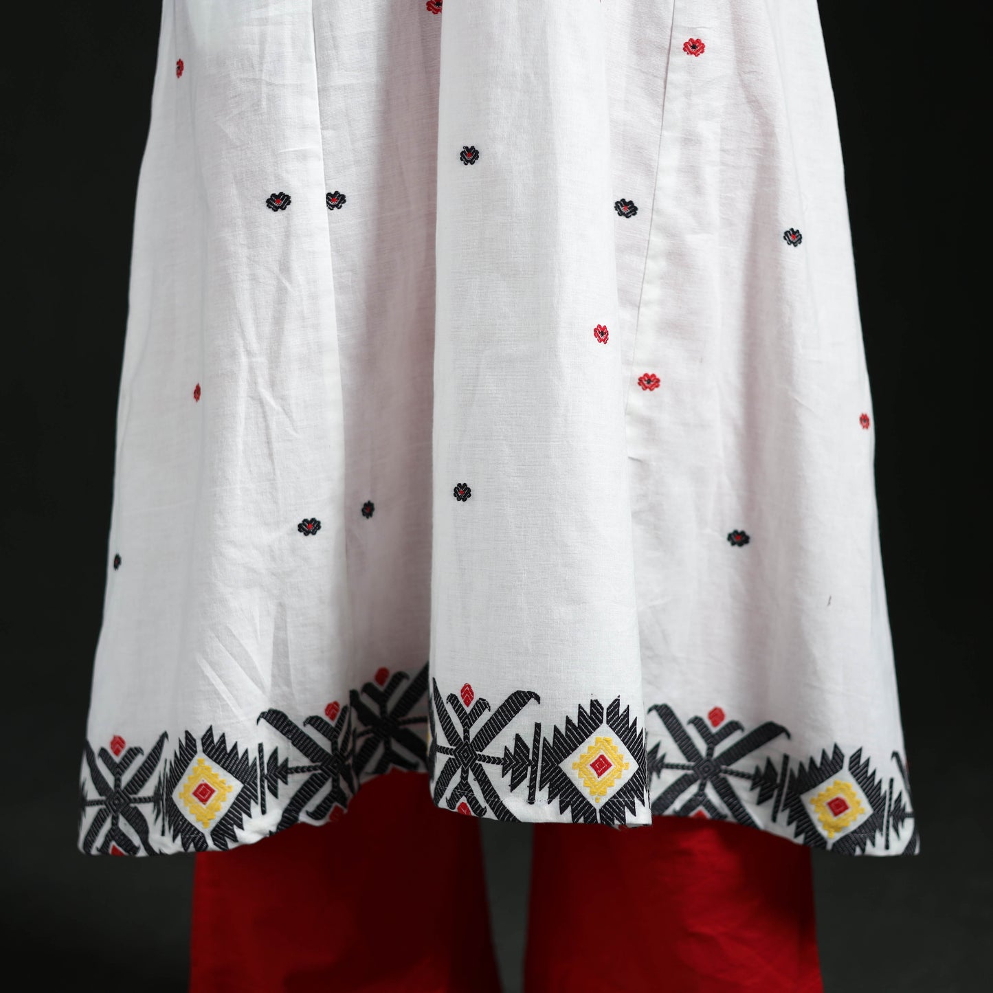 Hand Embroidered Jacquard Cotton A-Line Long Kurta for Women 01