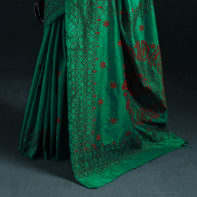 Green - Bengal Hand Embroidery Silk Nakshi Kantha Saree 19