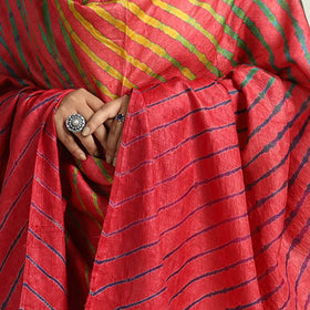 Red Traditional Tie & Dye Tussar Silk Leheriya Dupatta