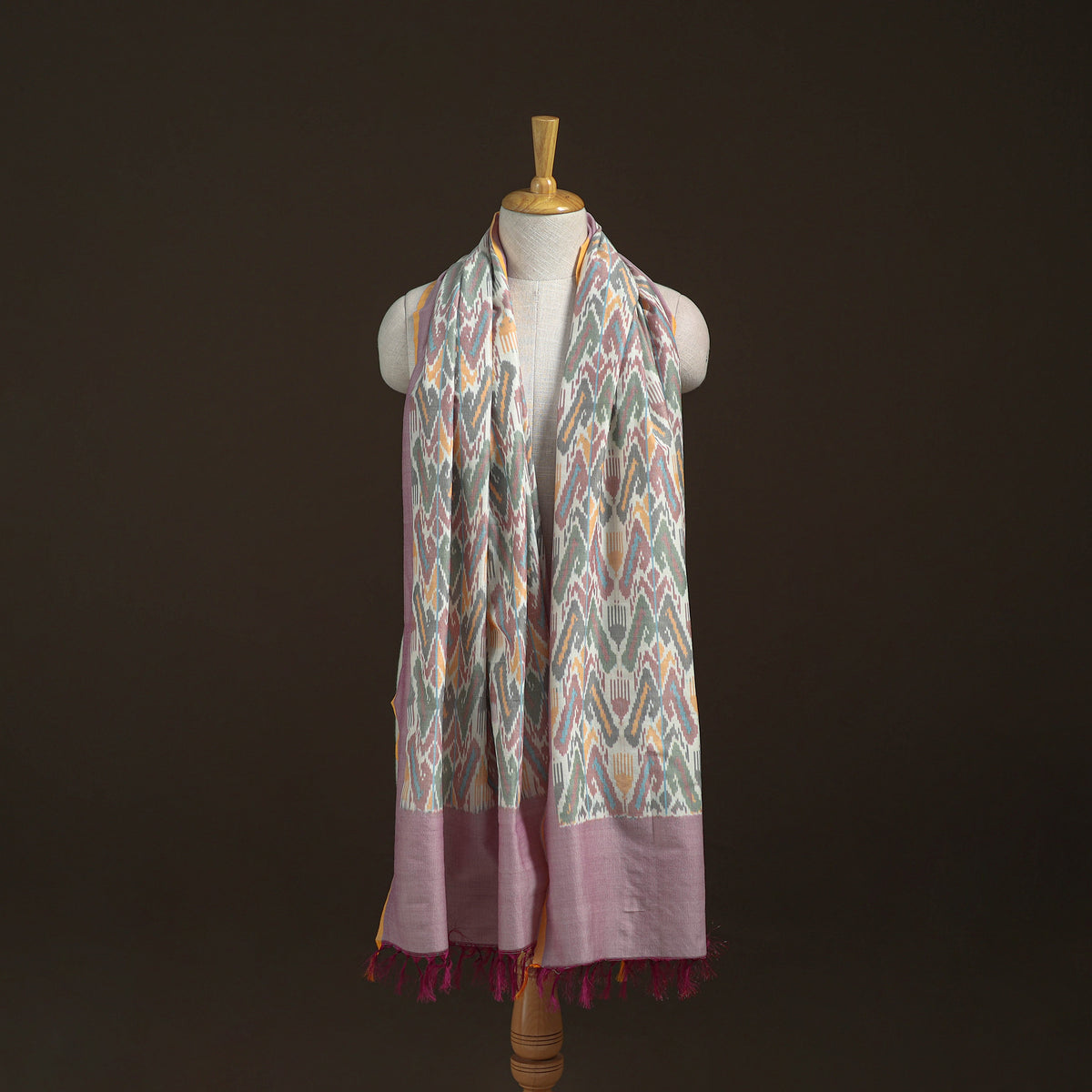Pochampally Ikat Pure Handwoven Merino Wool x Silk Shawl 03