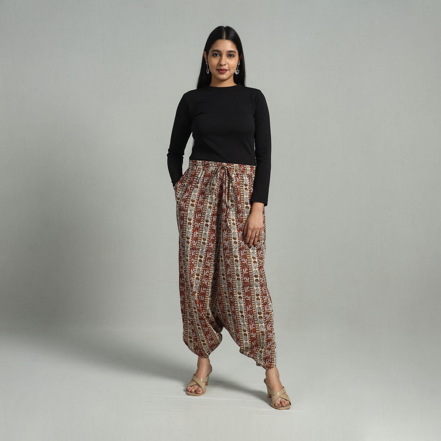 Multicolor - Bagru Block Print Cotton Elasticated Harem Pant 02