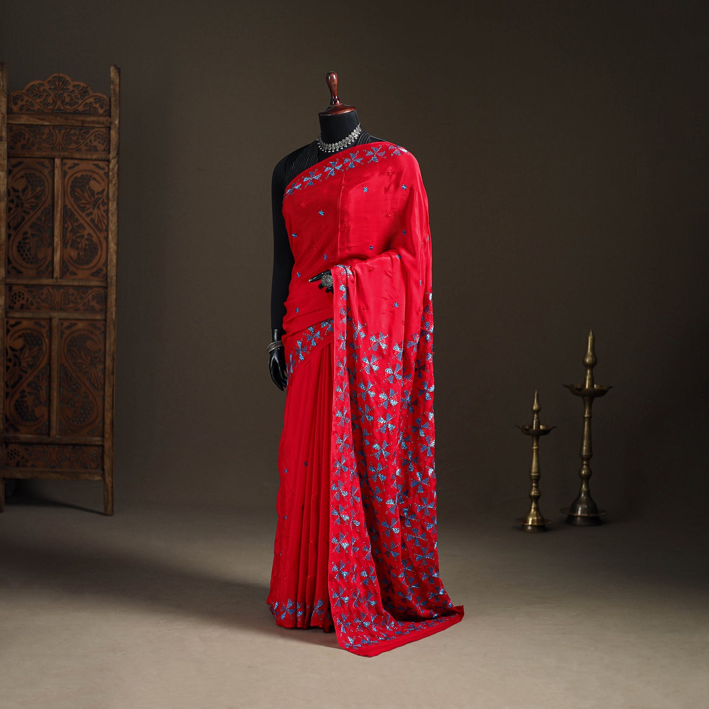 Chinon Silk Hand Embroidery Phulkari Saree 19