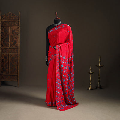 Chinon Silk Hand Embroidery Phulkari Saree 19