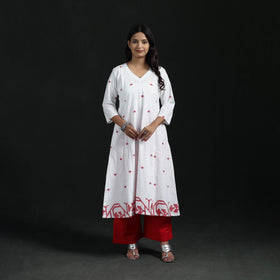 Hand Embroidered Jacquard Cotton A-Line Long Kurta for Women 06