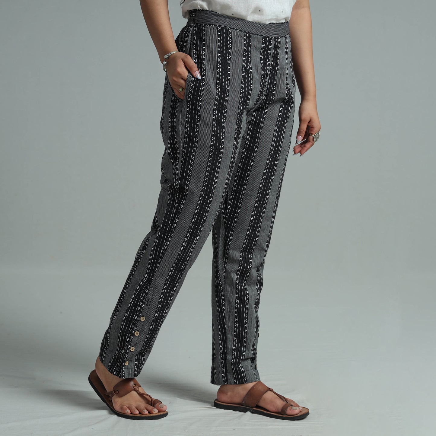 Black - Jacquard Weave Cotton Elasticated Pant 11