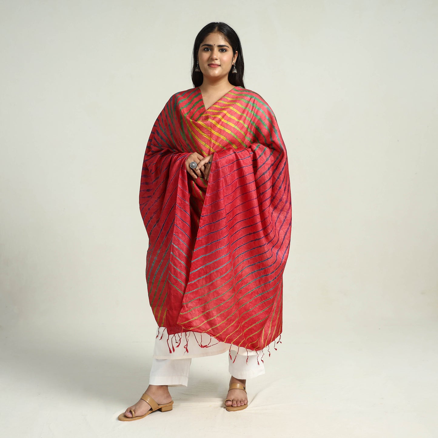 Traditional Tie & Dye Tussar Silk Leheriya Dupatta 15