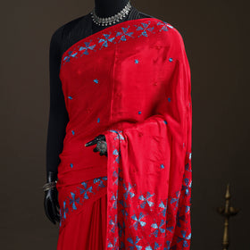 Chinon Silk Hand Embroidery Phulkari Saree 19