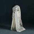 White - Bengal Hand Embroidery Silk Nakshi Kantha Saree 20