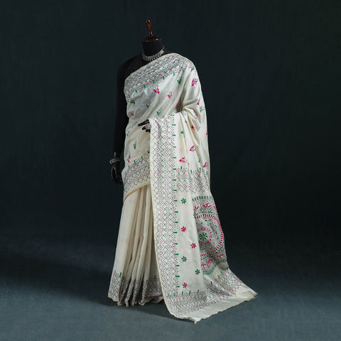 Bengal Hand Embroidery Silk Nakshi Kantha Saree 20