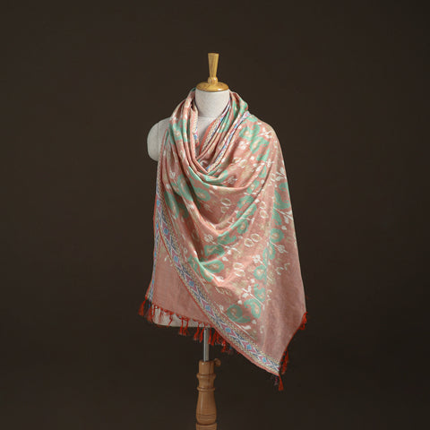 Pochampally Ikat Pure Handwoven Merino Wool x Silk Shawl 02