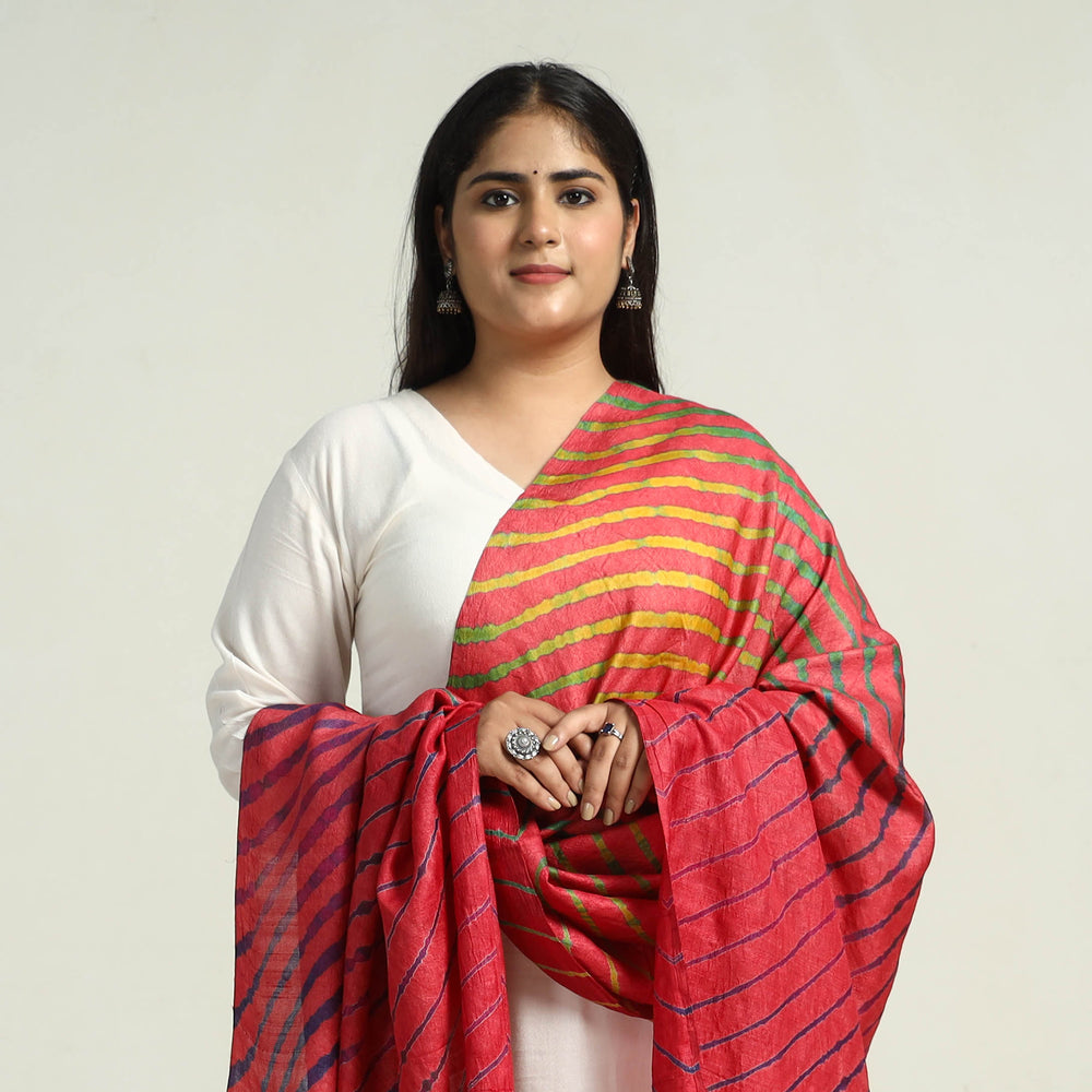 Traditional Tie & Dye Tussar Silk Leheriya Dupatta 15